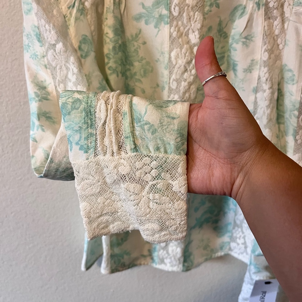 Loveshackfancy Womens Xs Jacque Blouse Teal Lace … - image 3